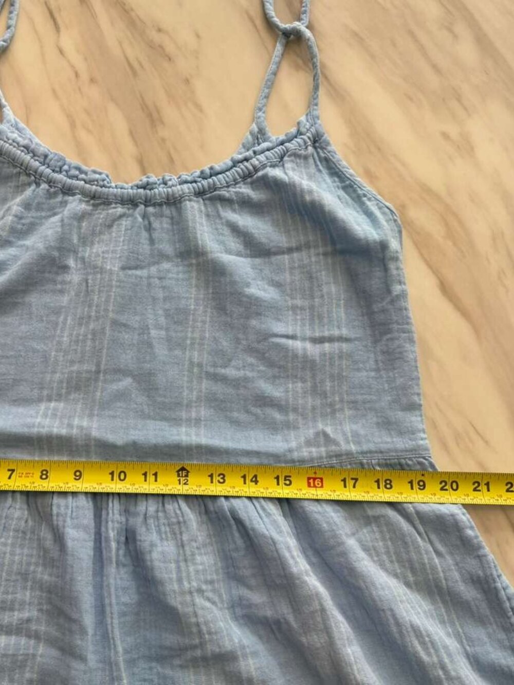 Time & Tru Gauze Tropical Dress Maxi Sundress Boho Tassel Tiered Ruffle Blue L - Picture 10 of 13